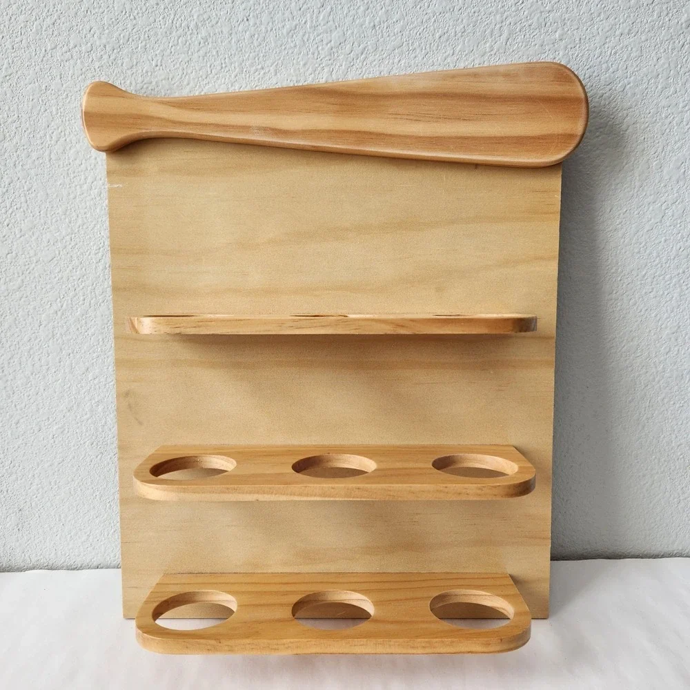 Vintage Blonde Light Wood 9 Baseball Hanging Wall Display Holder‎ Decor